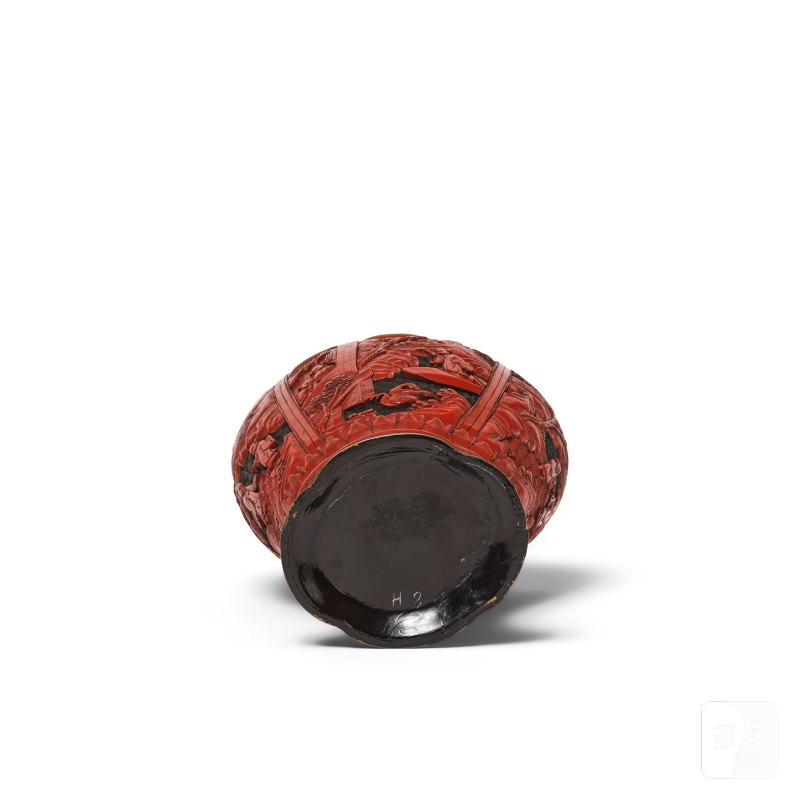 清 十九世紀 剔紅山水人物圖瓶 | VASE EN LAQUE ROUGE SCULPTÉE - 图2